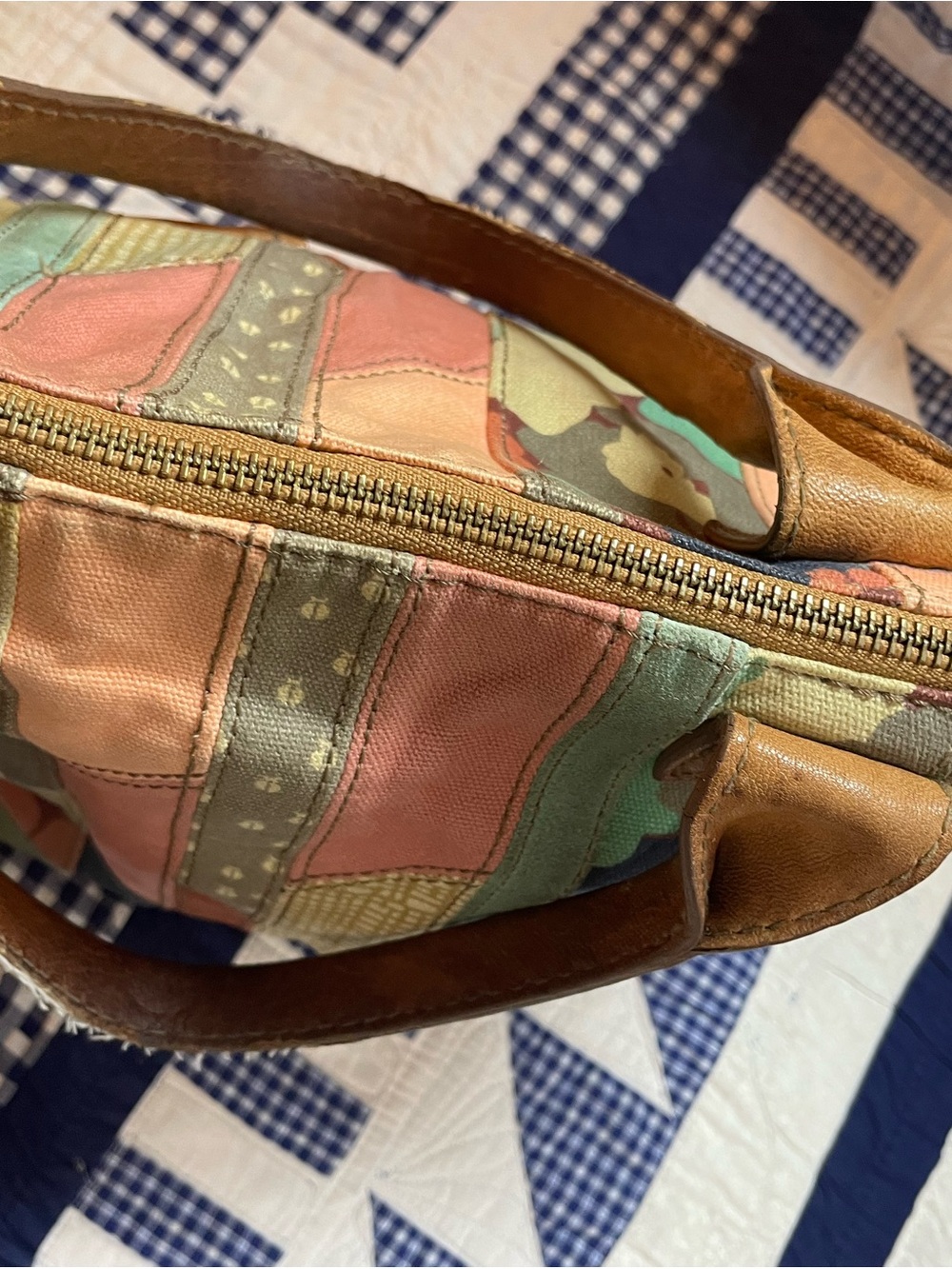 Fossil Patchwork Shoulder Bag in Navy, Coral, Teal & Tan - Picture 11 of 16